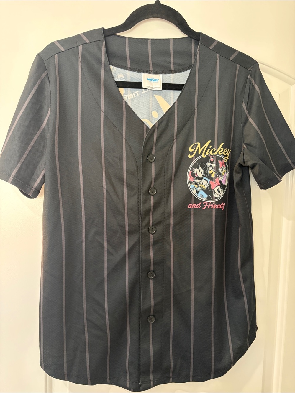 Disney Black Pinstripe "Mickey and Friends" Jersey